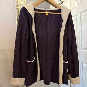 EUC Cabela's Purple Knit Zip Up Hoodie With Sherpa Trim